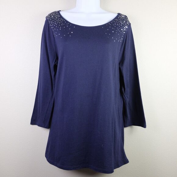 GAP Tops - Gap Blue Sequined 3/4 Sleeve Top Size Large